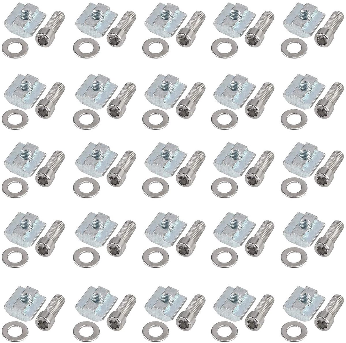 roll-in veer 4040 M8 T-moer metalen profiel 8 mm sleufmoeren kogelmoer 8 met ringen en schroeven (vernikkeld staal) 50 stuks