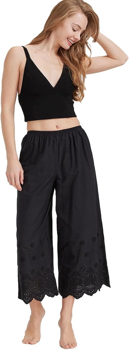 Victoriano Petticoat Bombachos Vrouwen Zomer 100% Katoen Broek Rokken Antistatische Pyjama Met Kant Borduurwerk (Wijde Benen - Golvende Kant - Nergo, M)
