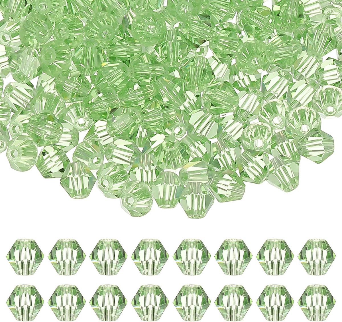 Kralen, 200 stuks glazen facetgeslepen bicone kralen, losse afstandskralen voor het maken van sieraden, armband, ketting, oorbellen, windgong ambacht, lichtgroen