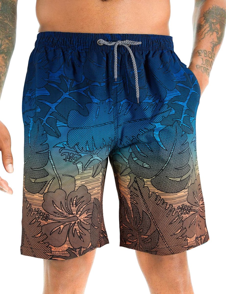 Heren Zwemshort Zee Surf Zwembroek Print Hawaiian Zomer Groot Sneldrogend Met Mesh Voering Geel S119 3XL