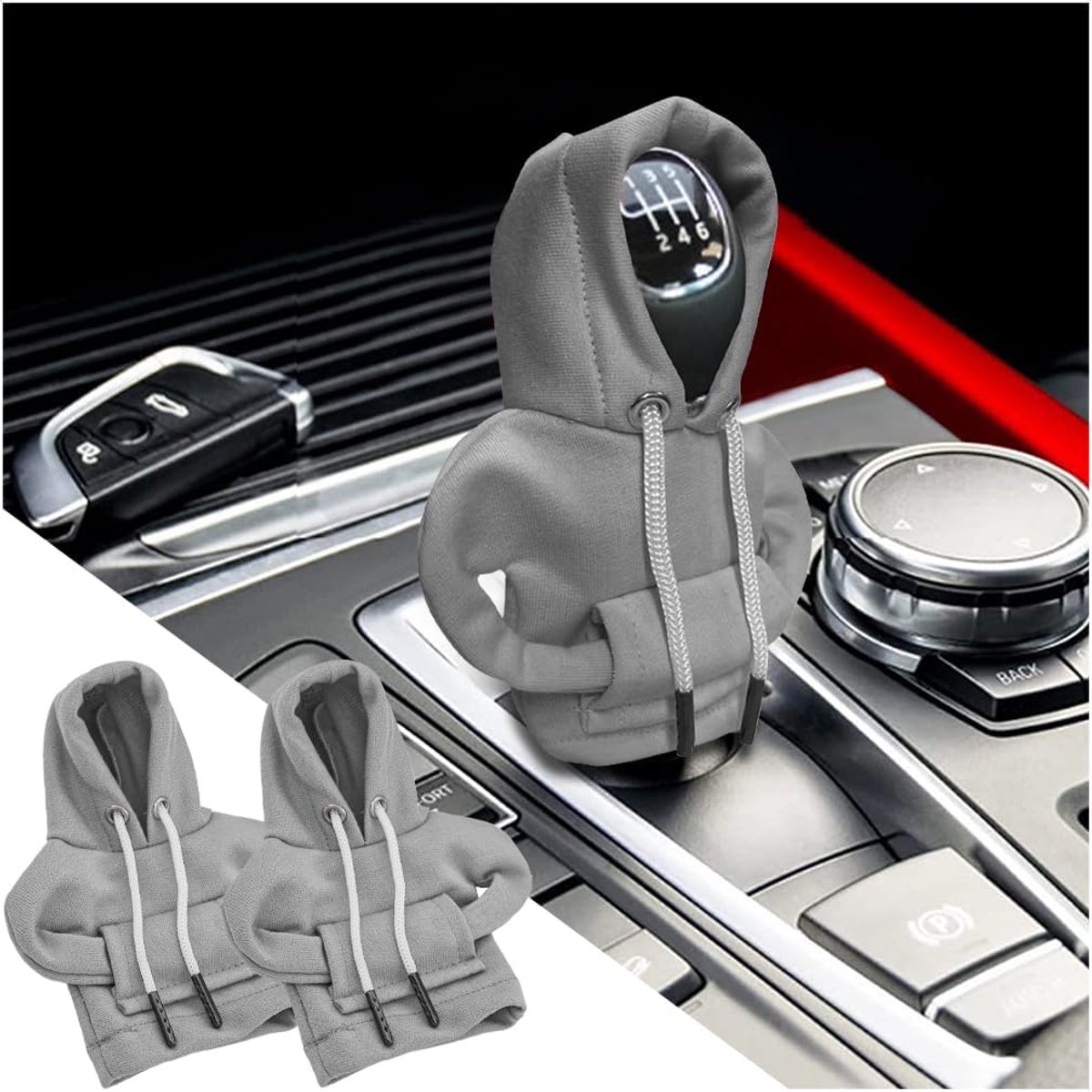 Universele pook-afdekking met capuchon voor auto, sweatshirt ter decoratie van de pookknop, sweatshirt met capuchon voor handmatige of automatische schakeling, stofdicht (grijs)