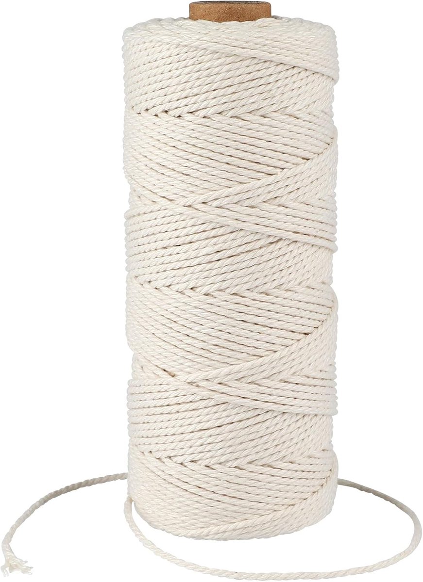 200 m beige bakker-binddraad, 1,5 mm koord, katoen, knutselkoord, decoratief koord, perfect voor doe-het-zelf kunstnijverheid, tuinieren