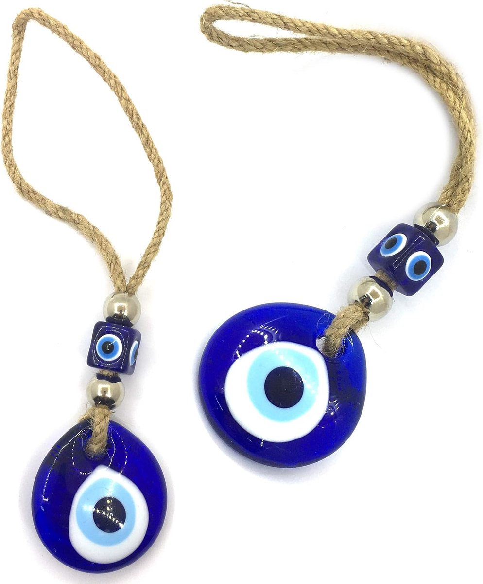 Boncuk Boncugu Turks Blauw Oog Muurbehang 24 cm - Boze Oog Ornament Amulet Decoratie Huisdecoratie Bescherming Zegen Geschenk Glazen Kralen Hanger