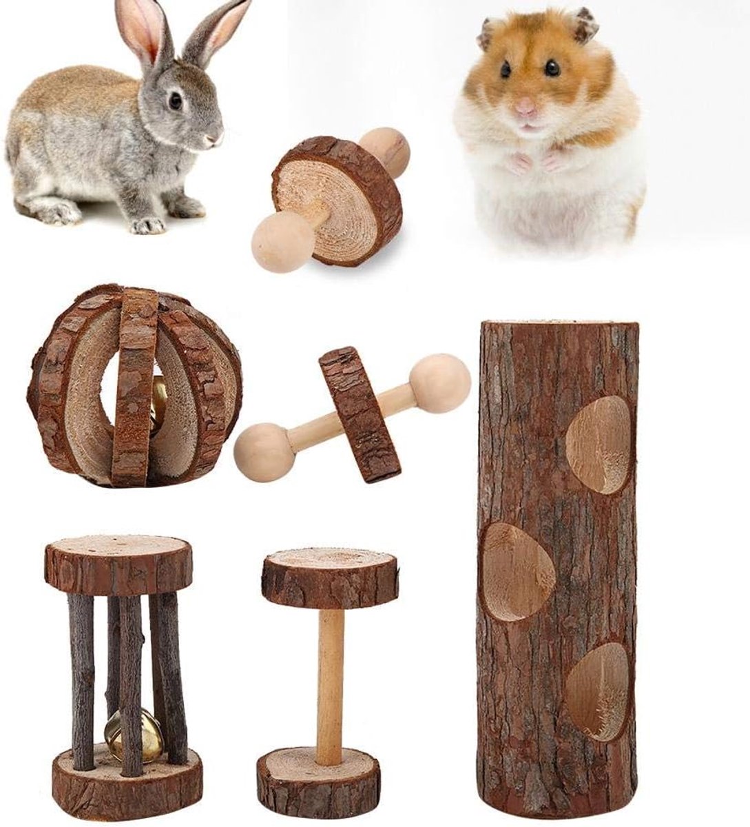 Set van 5 kauwspeeltjes voor hamsters Houten speelgoed voor kleine dieren Activiteitenspel Konijn Tandverzorgingsspeelgoed