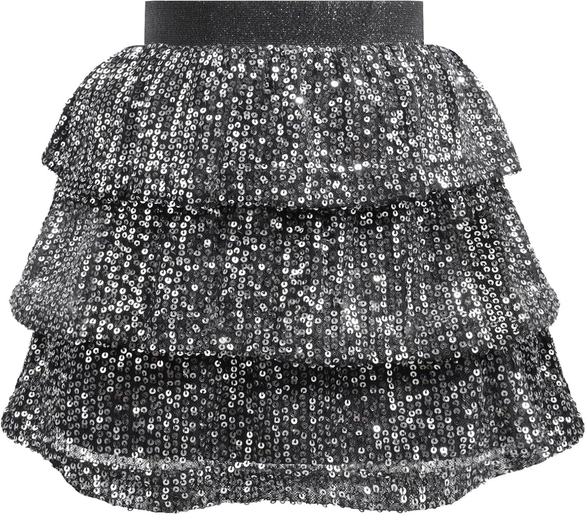 Gelaagde glitterrok met lovertjes voor meisjes - sprankelende ruches elastische taille skater voor kinderen van 5-14 jaar