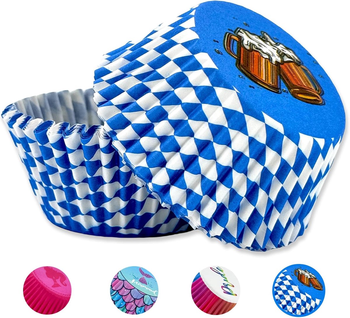 100 stuks cupcake-vormpjes voor muffins van papier, Oktoberfest, blauw-wit cupcake-toppers standaardmaat, Beiers feest, decoraties, hoesjes, bekers, taartdoos voor gebak, bierfeest