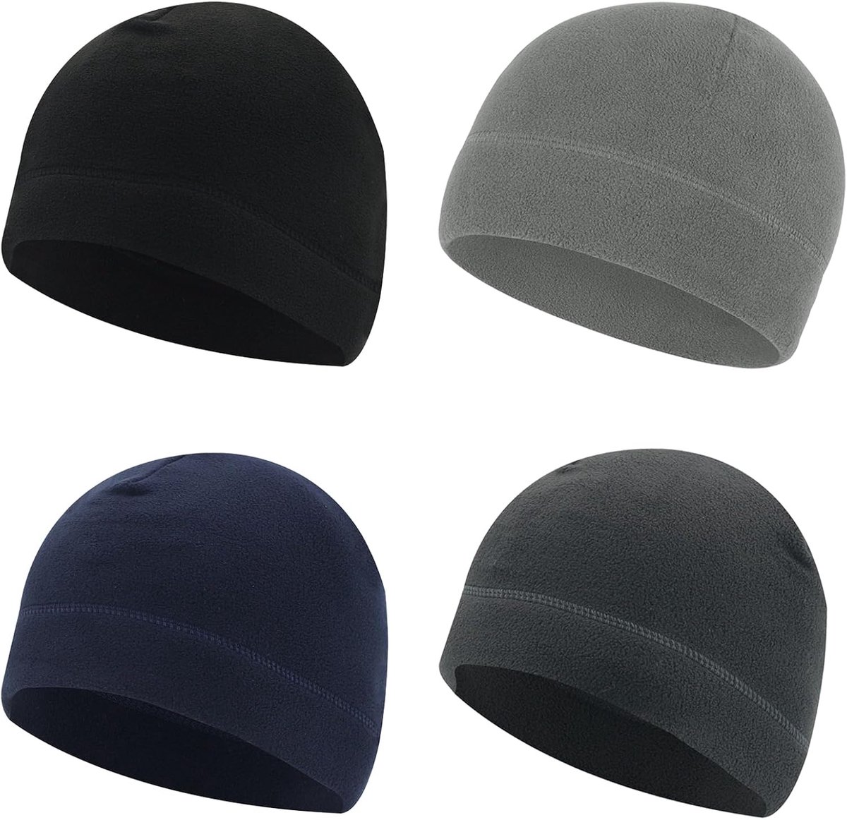 4 stuks thermische wintermuts, fietsmuts onder helm, beanie-cap voor heren, winter polar fleece, thermische fietspet, voor skiën, voetbal, joggen, buitensporten, zwart, Zwart, One size