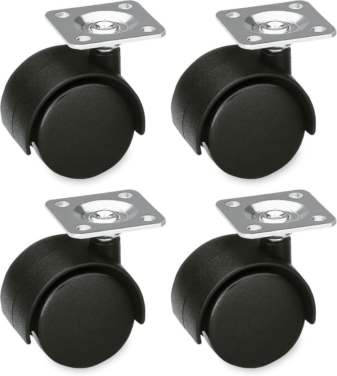 - Set van 4 meubelwielen - Ø 45 mm - Maximale belasting per wiel 45 kg - Stalen plaat - Gemaakt met nylon - Zonder rem - Ideaal voor bureaustoelen en het verplaatsen van zware meubels