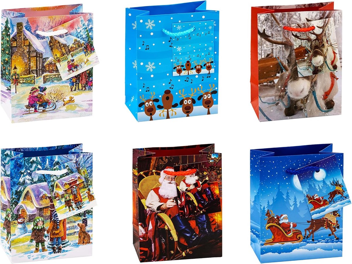 82028 cadeauzakjes Kerstmis kinderen, verpakking van 12 stuks, afmetingen: klein (HxBxD 14 x 11 x 6,5 cm)