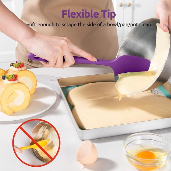 Voedselveilige Anti Aanbak Siliconen Spatel Set van 4 (Paars) - 315℃ Hittebestendige Flexibele BPA-vrije Non-stick Komschraper, Naadloos Rubberen Keukengerei voor Bakken, Koken, Schrapen — afbeelding 3