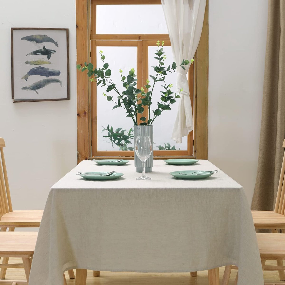 Linnen tafelkleed 100% Frans natuurlijk linnen rechthoekig tafelkleed voor keuken eettafel decoratie voor binnen buiten tuin eetkamer feest en feesten (beige, 140 × 250 cm)