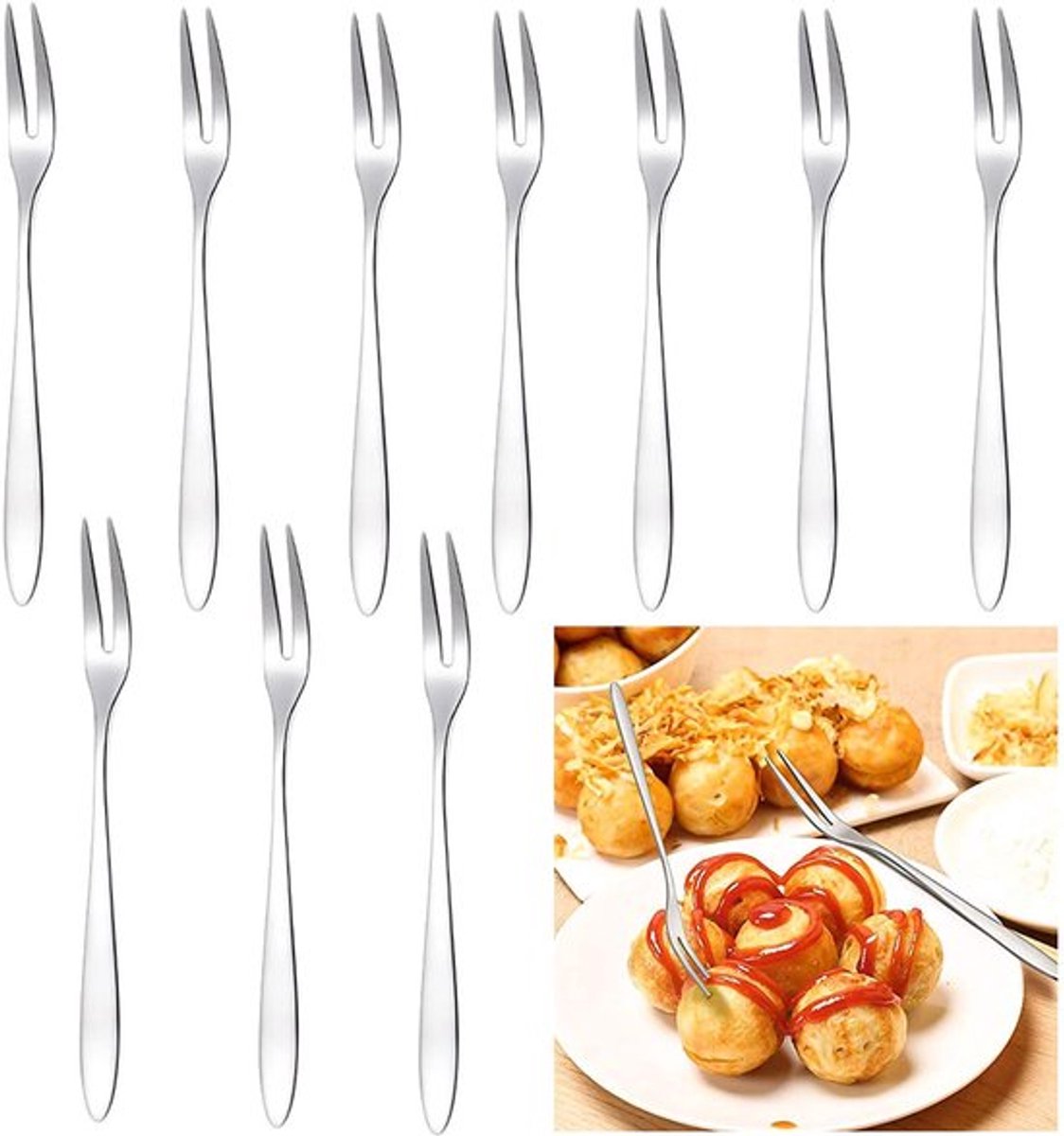 Dessertvork 10-Delig - Roestvrij Staal - Fruitvorken - Taartvorken - Eten - Keuken - Gezond en Veilig Materiaal - Fruitvork