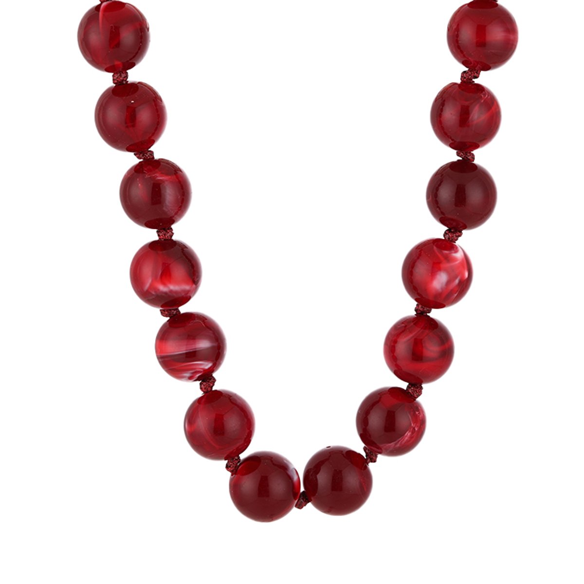 XL Round Bead Necklace – XL Kralen Ketting – RVS - Donker Rood