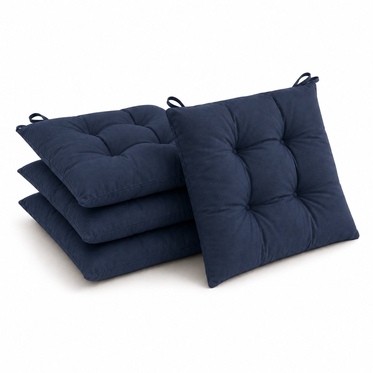 Tuinstoelkussens set van 4 – 39 x 39 cm – Blauw – Tuinkussen Met banden - Buiten Kussen