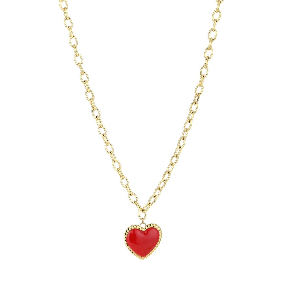 Enamel Heart Pendant Long Link Chain Necklace – 70 cm Lange Ketting met Hart – RVS