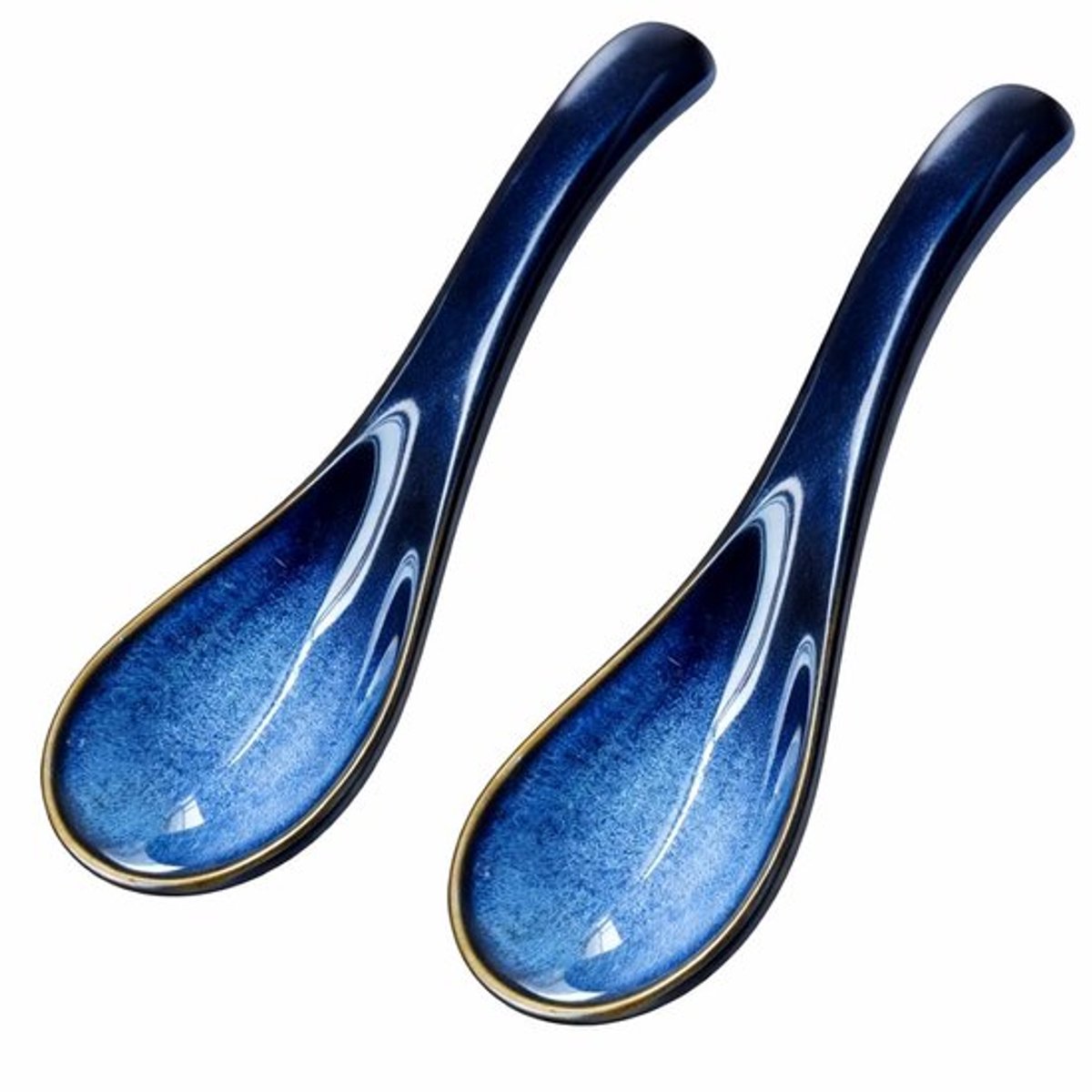 Soeplepels Set van 2 - Keramische/Aziatische Lepels - Hittebestendig - Voor Ramen/Pho/Udon - Diepe Gebogen Vorm - Authentiek Design
