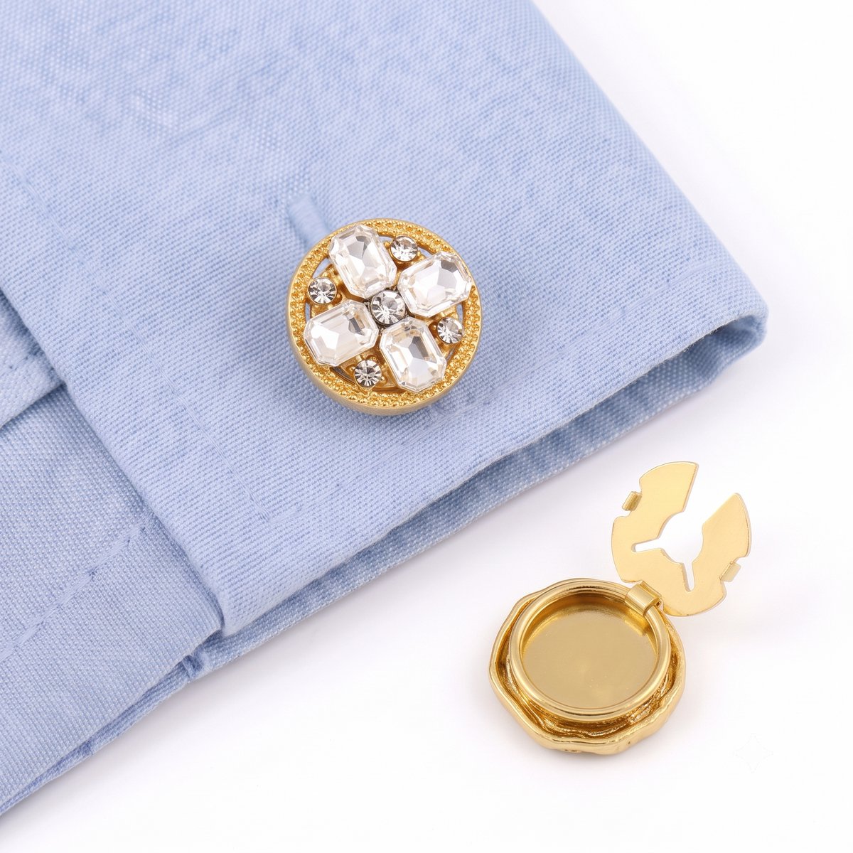 Button Covers Set van 2 - Knoop Covers voor Overhemden & Blouses - Met Kristallen & Strass Steentjes - Manchetknopen Alternatief - Accessoires Cadeau - Wit