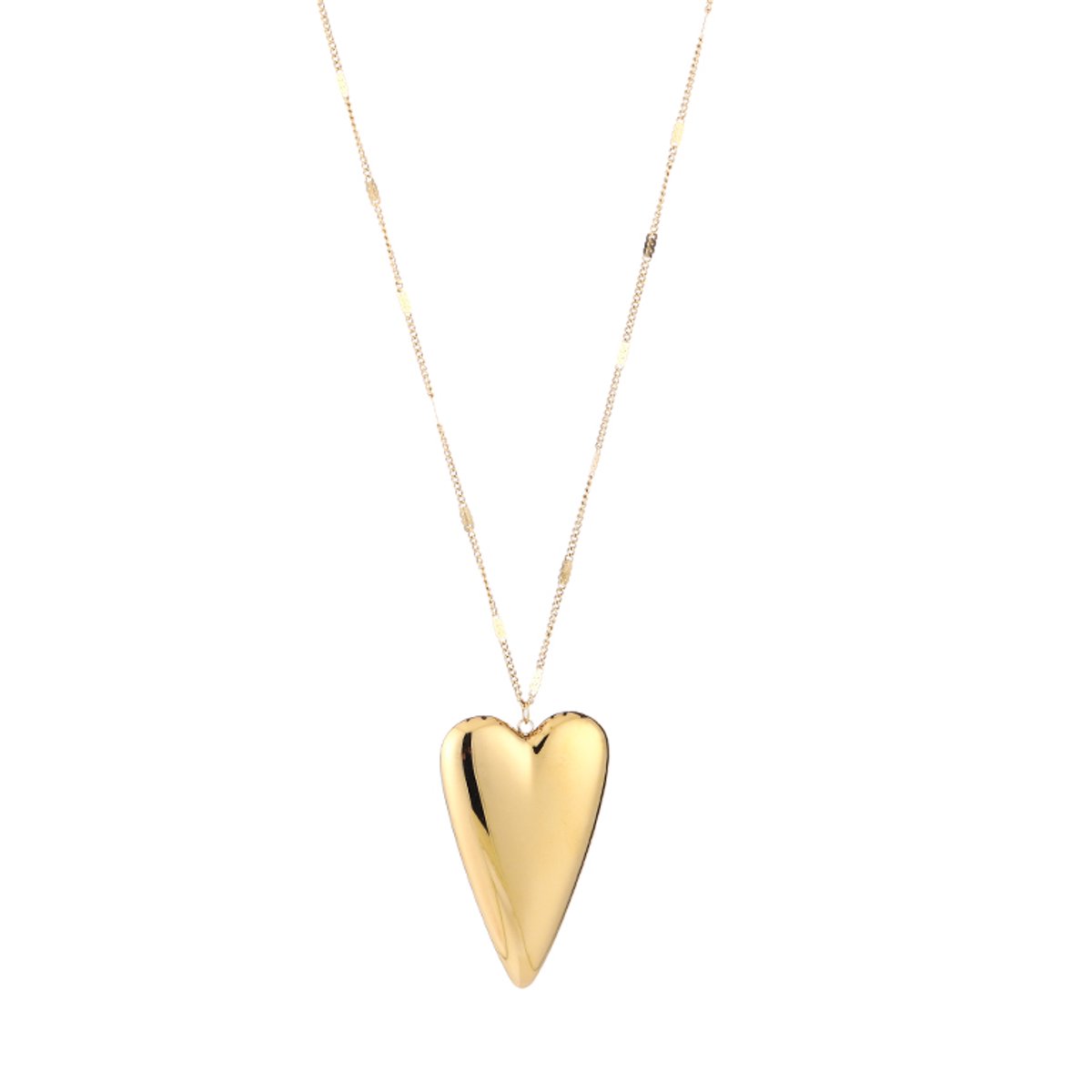 XL Puffed Heart Pendant Cable Chain Necklace – Fijne Ketting met XL Hart – RVS - Goud