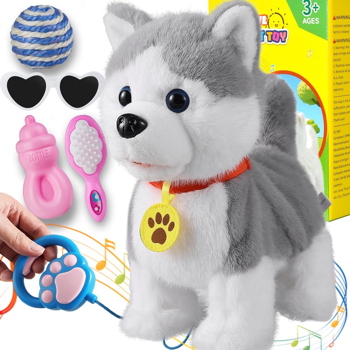 LG Husky Loophond voor Kinderen Blaffende Interactieve Muzikale Robothond Hondenspeelgoed Herhaalt Wat Je Zegt, Likkende Tong, Wiegende Staart, Afstandsbediening Peuterspeelgoed voor Meisjes en