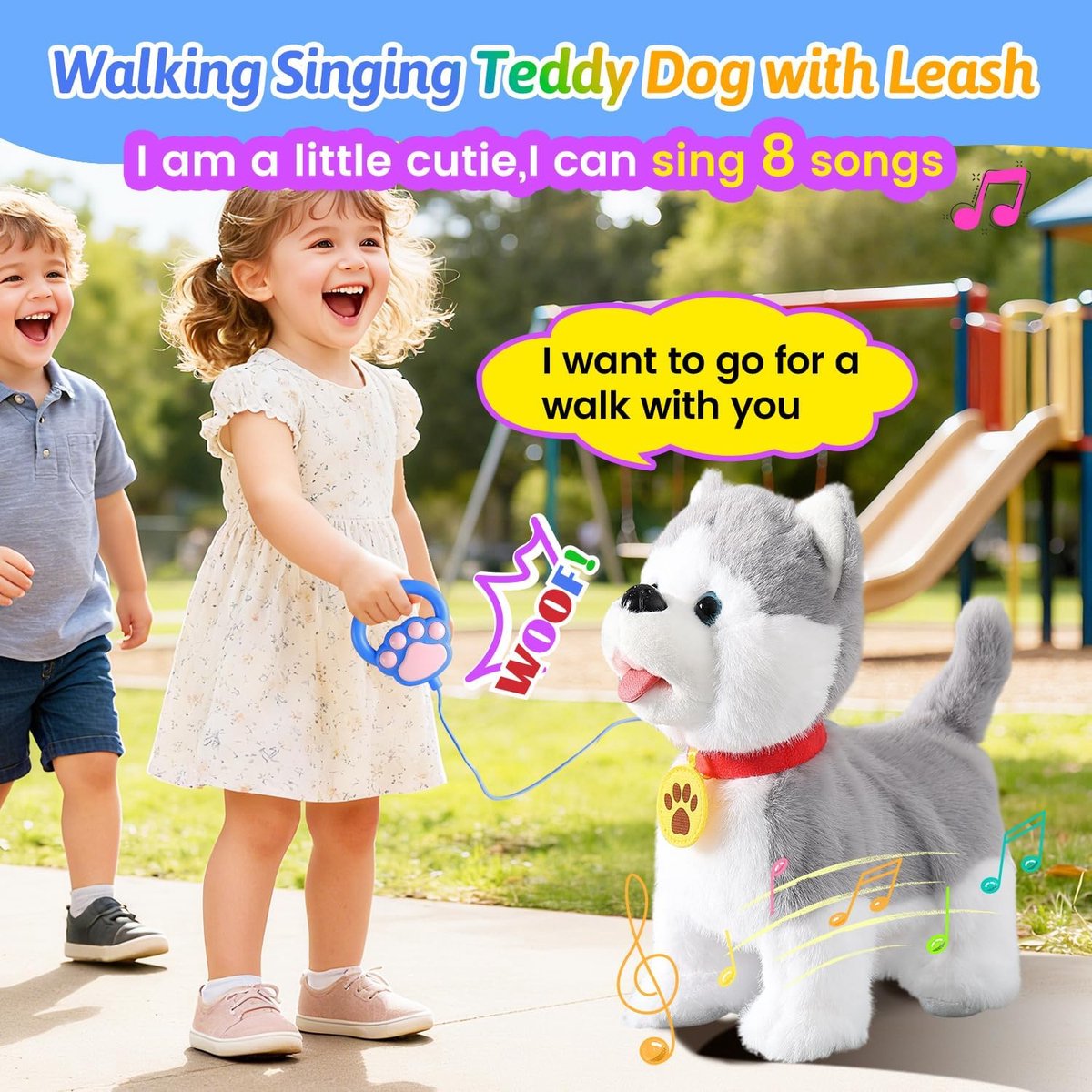 LG Husky Loophond voor Kinderen Blaffende Interactieve Muzikale Robothond Hondenspeelgoed Herhaalt Wat Je Zegt, Likkende Tong, Wiegende Staart, Afstandsbediening Peuterspeelgoed voor Meisjes en thumbnail 2