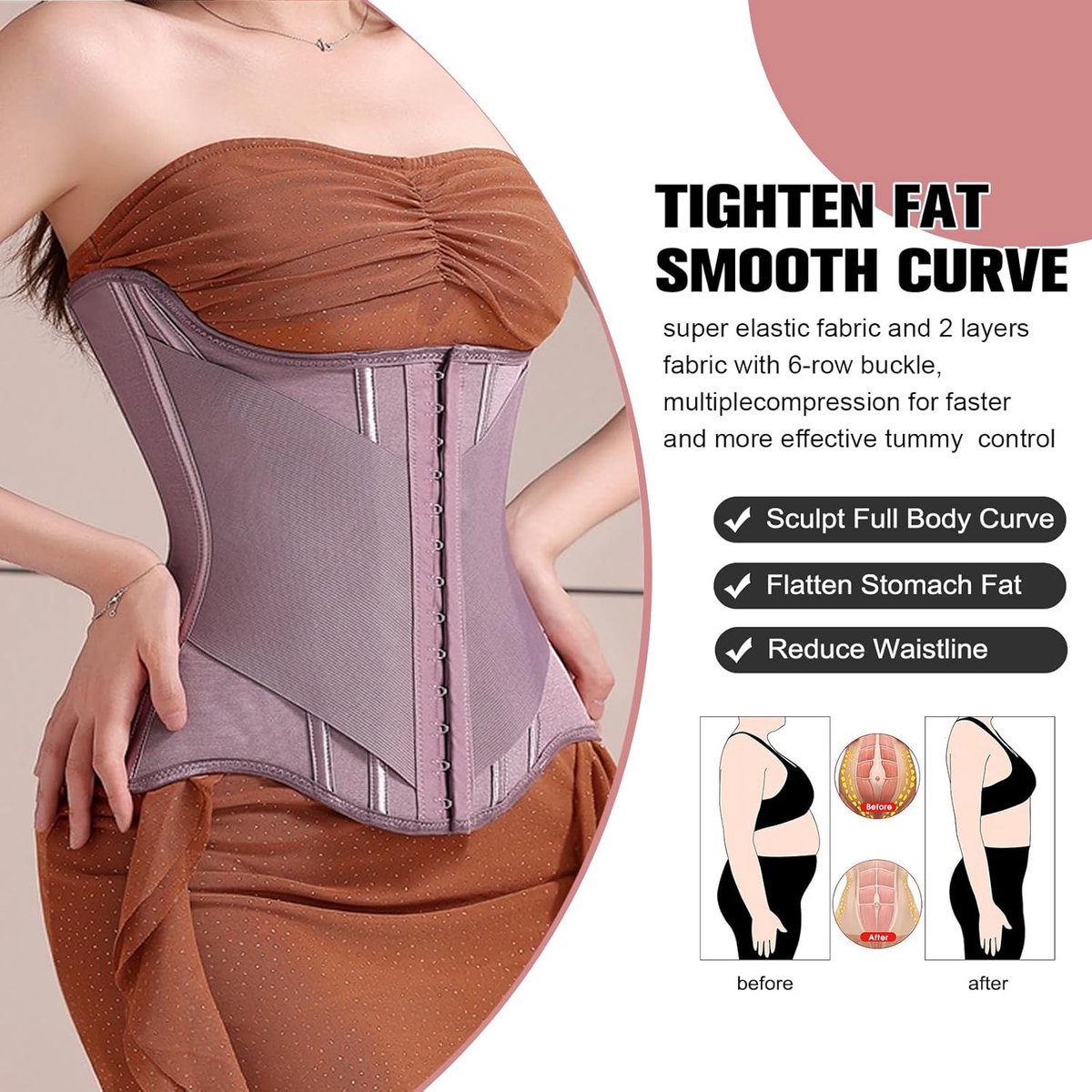Korset voor dames, buikweg, tailletrainer dames, fitness, tailletrainer, buikwegriem, U-vormige