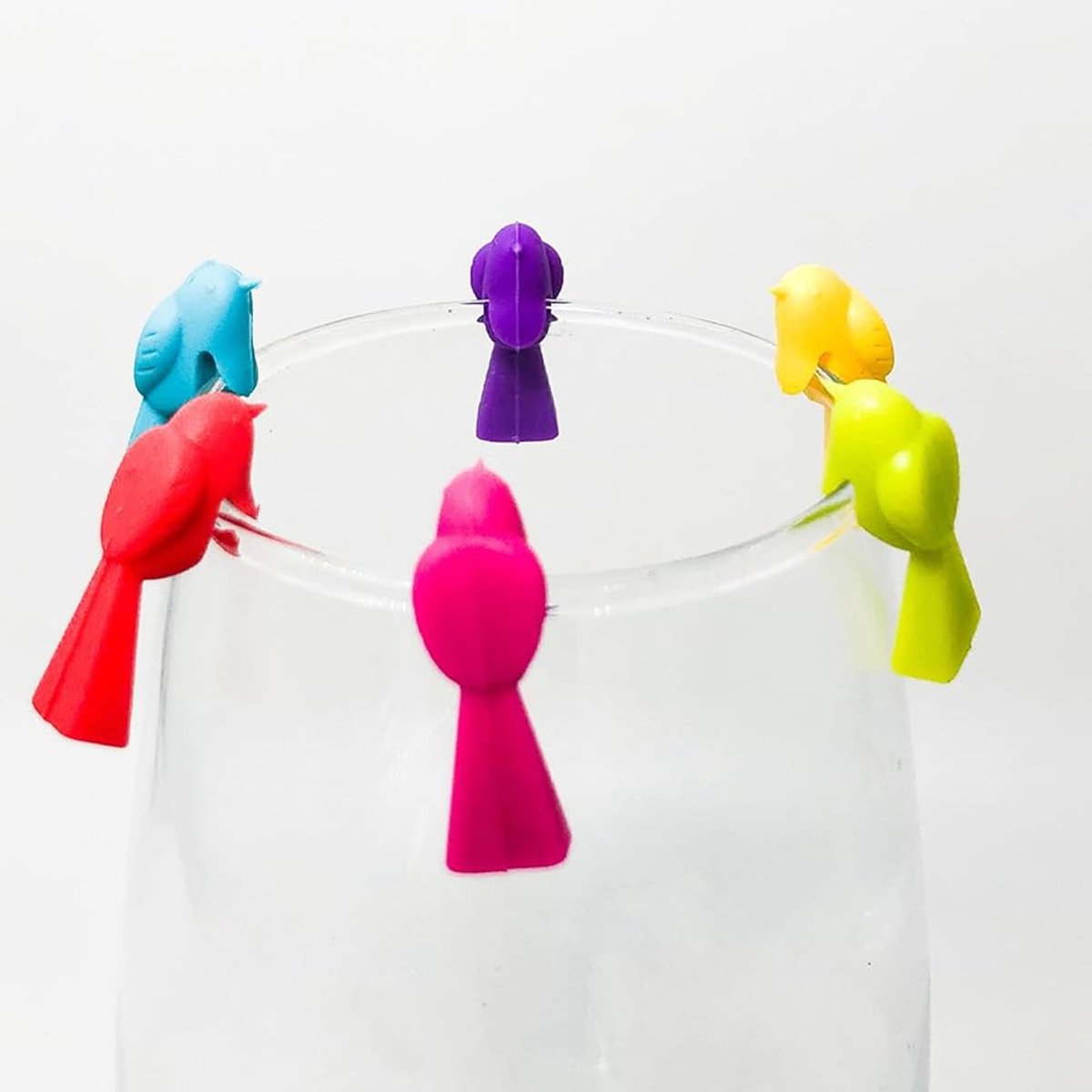 6x Wijnglas markers - Glas markeren - Drinkglas decoratie - Glas herkennen - Wine glass markers - Glass markers - Drink markers - Wine glass charms - Party accessoire - Vogels - Jony