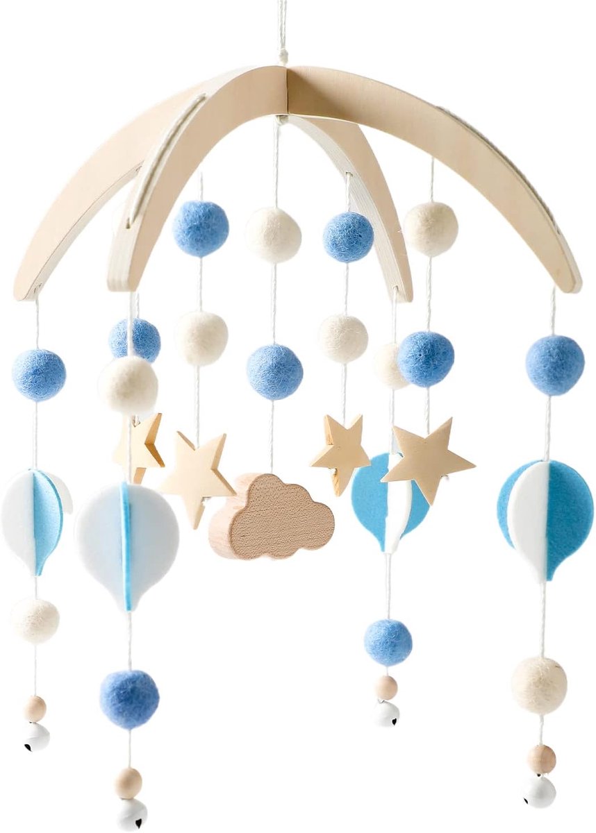Mobiele baby hout met vilten ballen sterren baby mobiel windspel bedbel hanger voor babybed kinderkamer decoratie cadeau voor baby meisjes of jongens