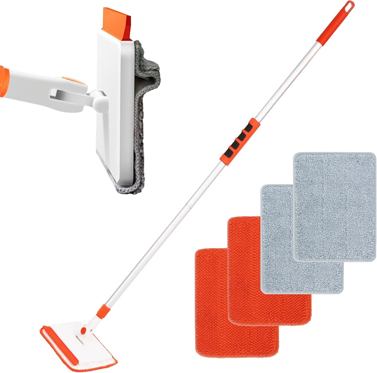 Muur en plint Cleaner Mop Tool met 122cm Lange Handvat voor Reiniging Plint Venster Vloer Plafond Bad Tegel Schrobber Borstel Stofdoek met 4 Herbruikbare Pads