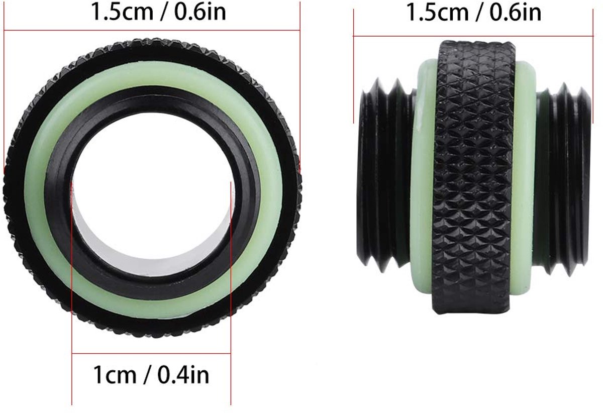 2 Stuks G1 / 4 Schroefdraad PC Waterkoeling Adapter, 2 Stuks International G1 / 4 Schroefdraad Computer Water Cooling Compressiefitting Adapterset, Geschikt voor PC Waterkoeling Black