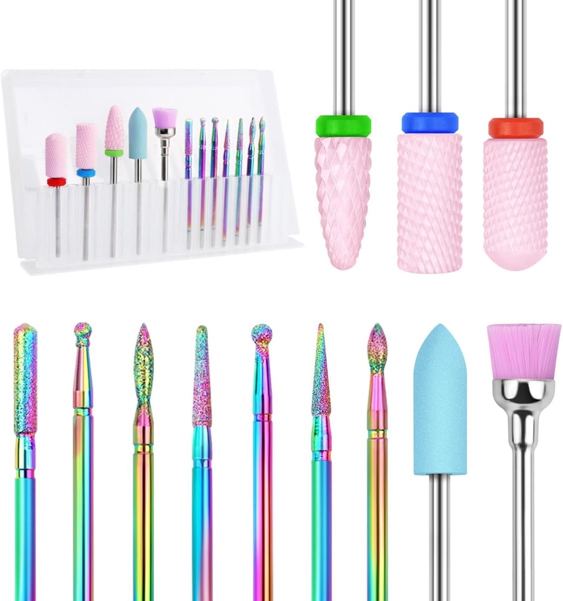 12 stuks keramische nagelboren sets, elektrische nagelvijlen boor 3/32 inch wolfraam staal diamanten nagelriem nagelboor tool thuisgebruik nagelsalon - veelkleurig