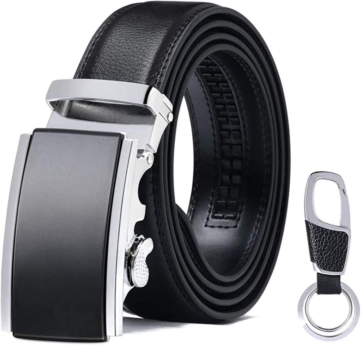 flintronic Heren Riem, Automatische Gesp Lederen Ratelriem voor Mannen, Leren Riem Breedte 3,5 cm Lengte 125 cm (Incl. Sleutelhanger & Geschenkdoos)