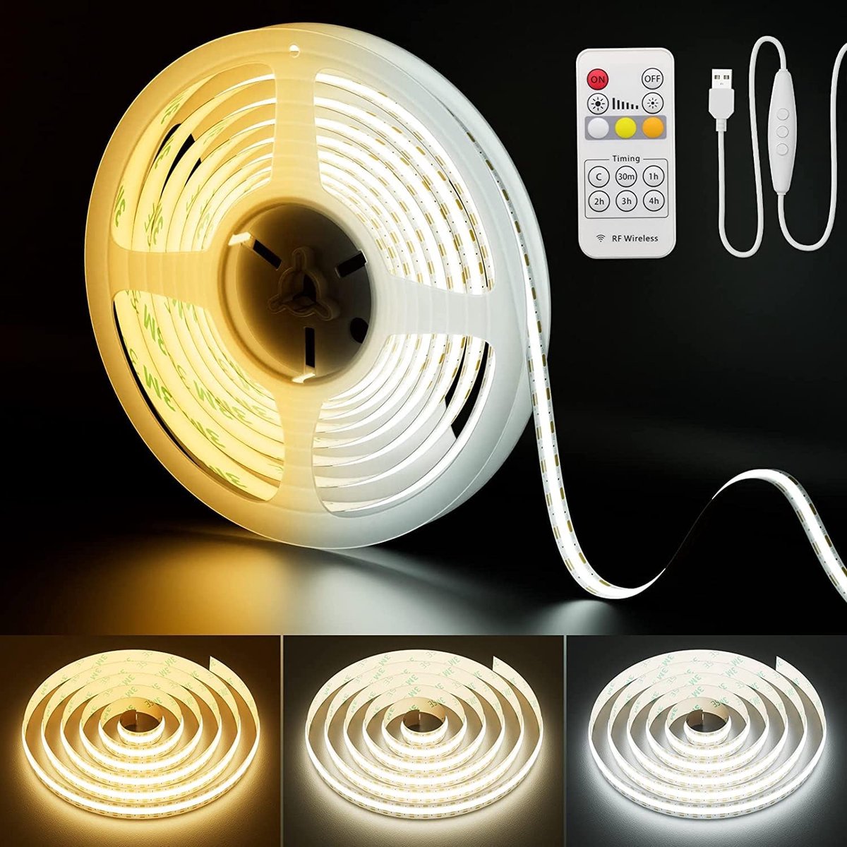 CCT USB COB led strip 2m 640LEDs/M 5V, dimbaar 2700K-6500K COB led strip CRI90+ monitor tv achtergrondverlichting onderkast bandlicht voor thuis,doe het zelfverlichting