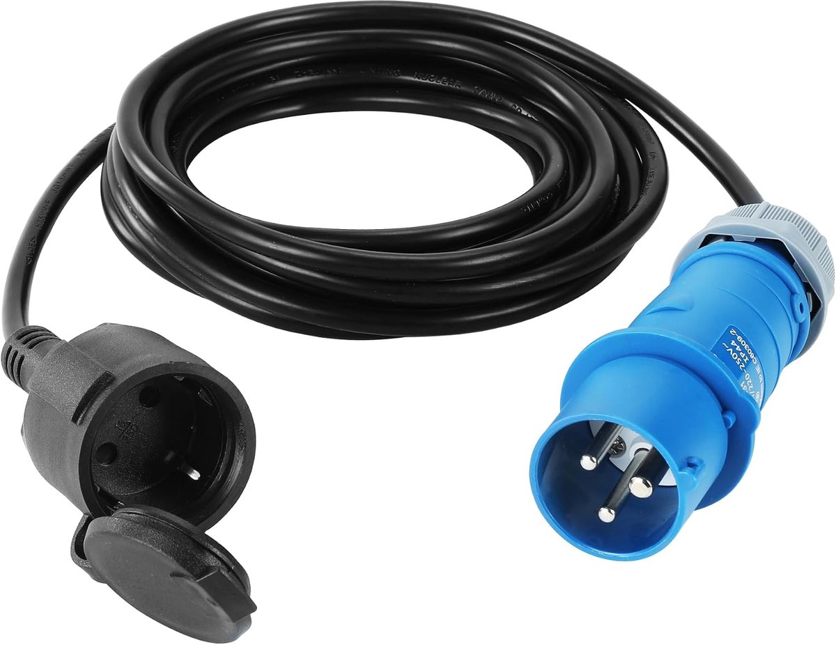 1M CEE-adapterkabel, 230V/16A CEE-adapter, 3-polige CEE-kabel, verlengkabel met CEE-hoekkoppeling, campingstroomadapter, campingstekkeradapter, outdoor stroomkabel voor boot, camping