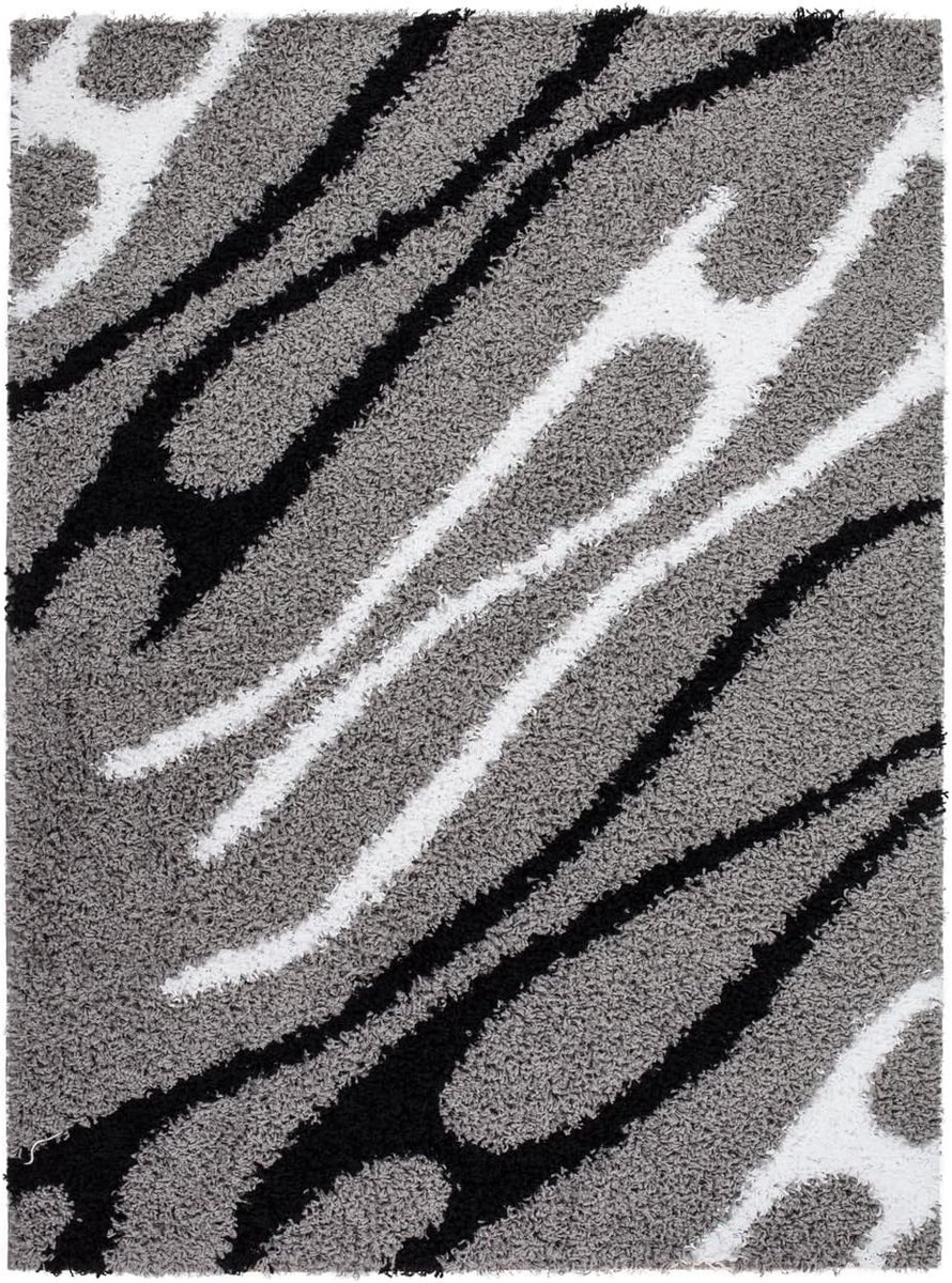 City % Sale tapijt modern hoogpolig shaggy woonkamer golf zwart wit grijs 60/110 cm grijs, zwart, wit.