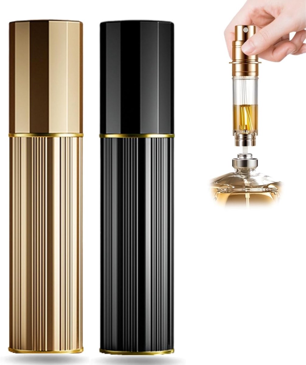 10 ml parfumverstuiver, navulbaar, reisfles om te vullen, spuitfles, klein, voor parfum (goud en zwart)