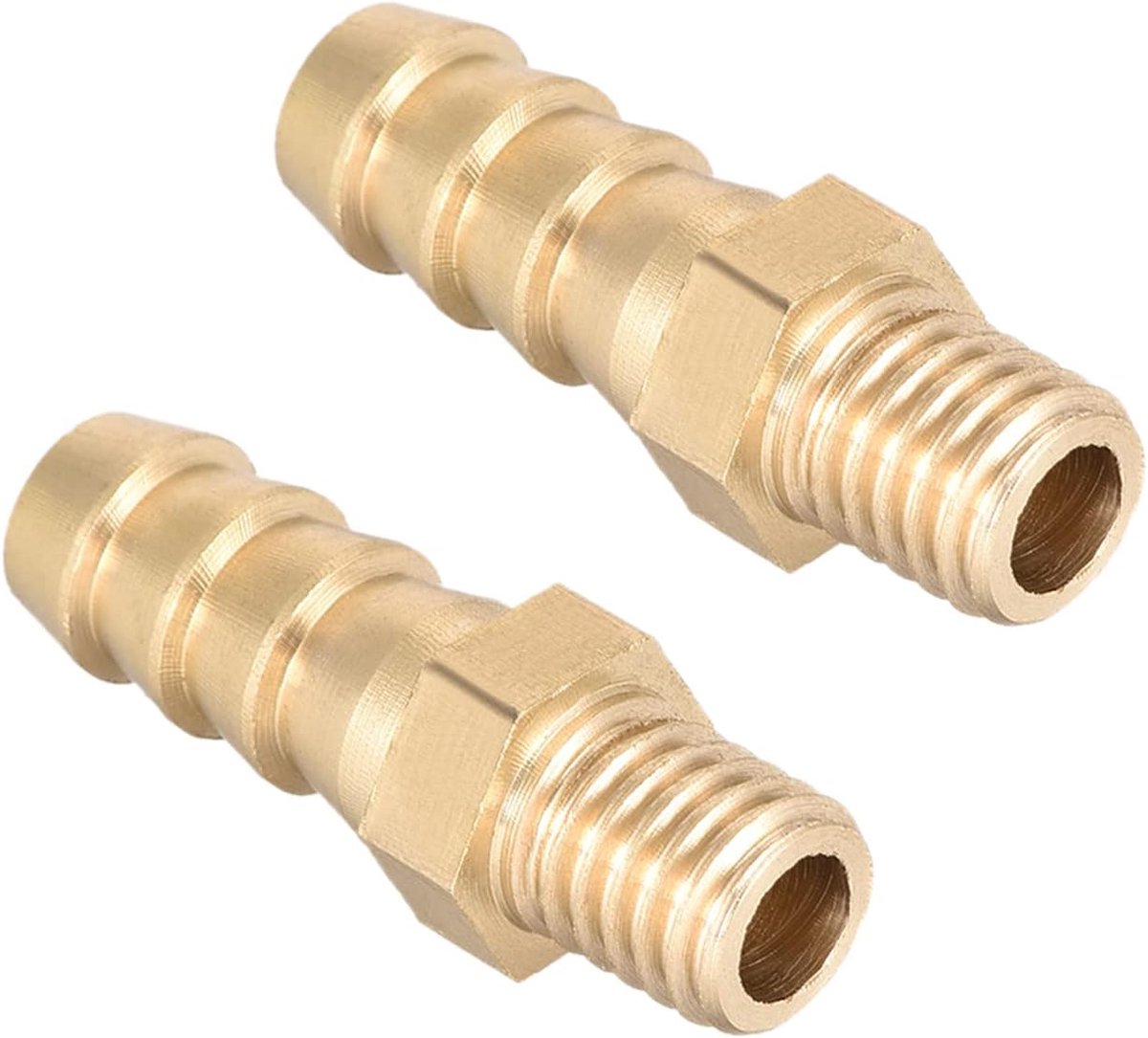 Metrisch M8-1,25 buitendraad tot 8 mm stekels messing weerhaken slangaansluiting x 2 stuks buisverbinding adapter voor slangaansluiting, goudkleurig | Messing weerhaak slangaansluiting x 2 stuks buisverbindingsadapter, voor slangaansluiting