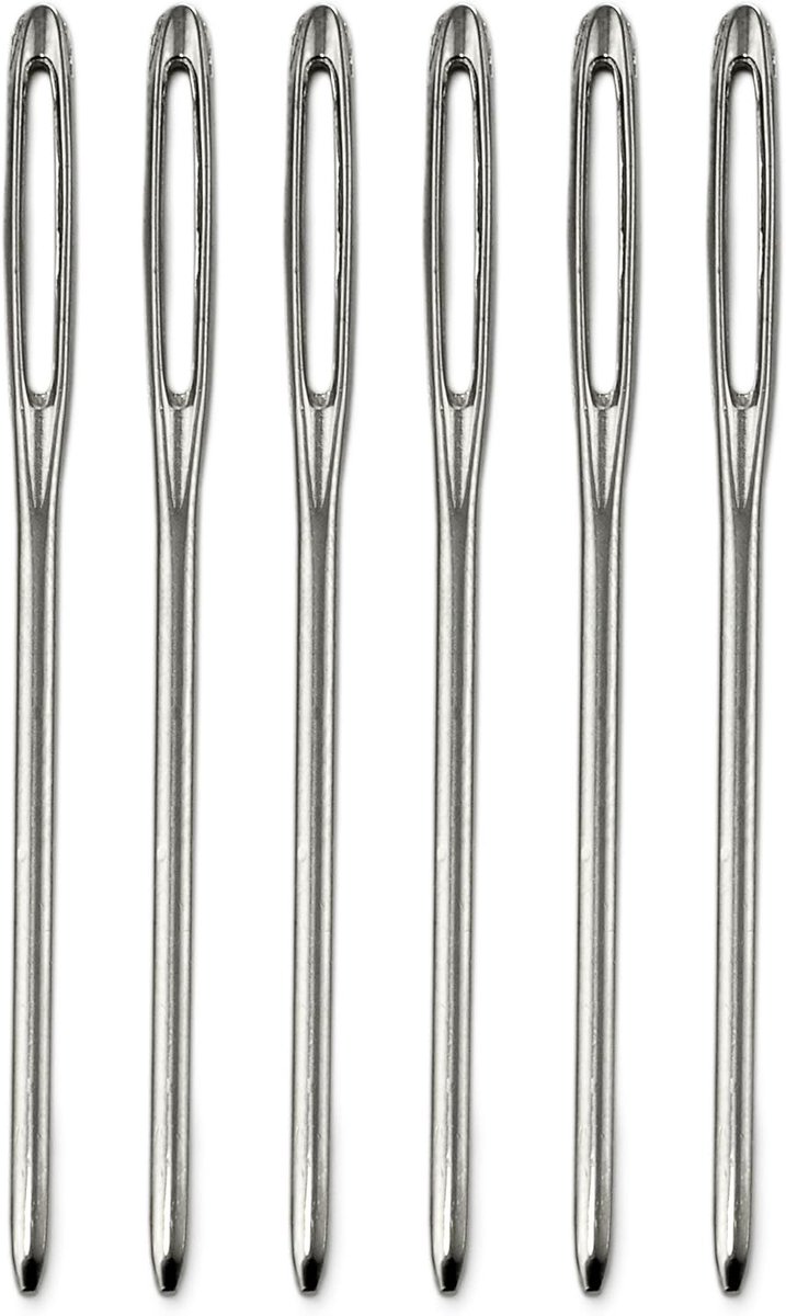 naai- en stopnaalden 6 stuks met extra groot oog 16 x 2 mm, stompe afgeronde punt, verchroomd staal, zilver, 69 mm lengte voor handwerk, reparaties en stoppen