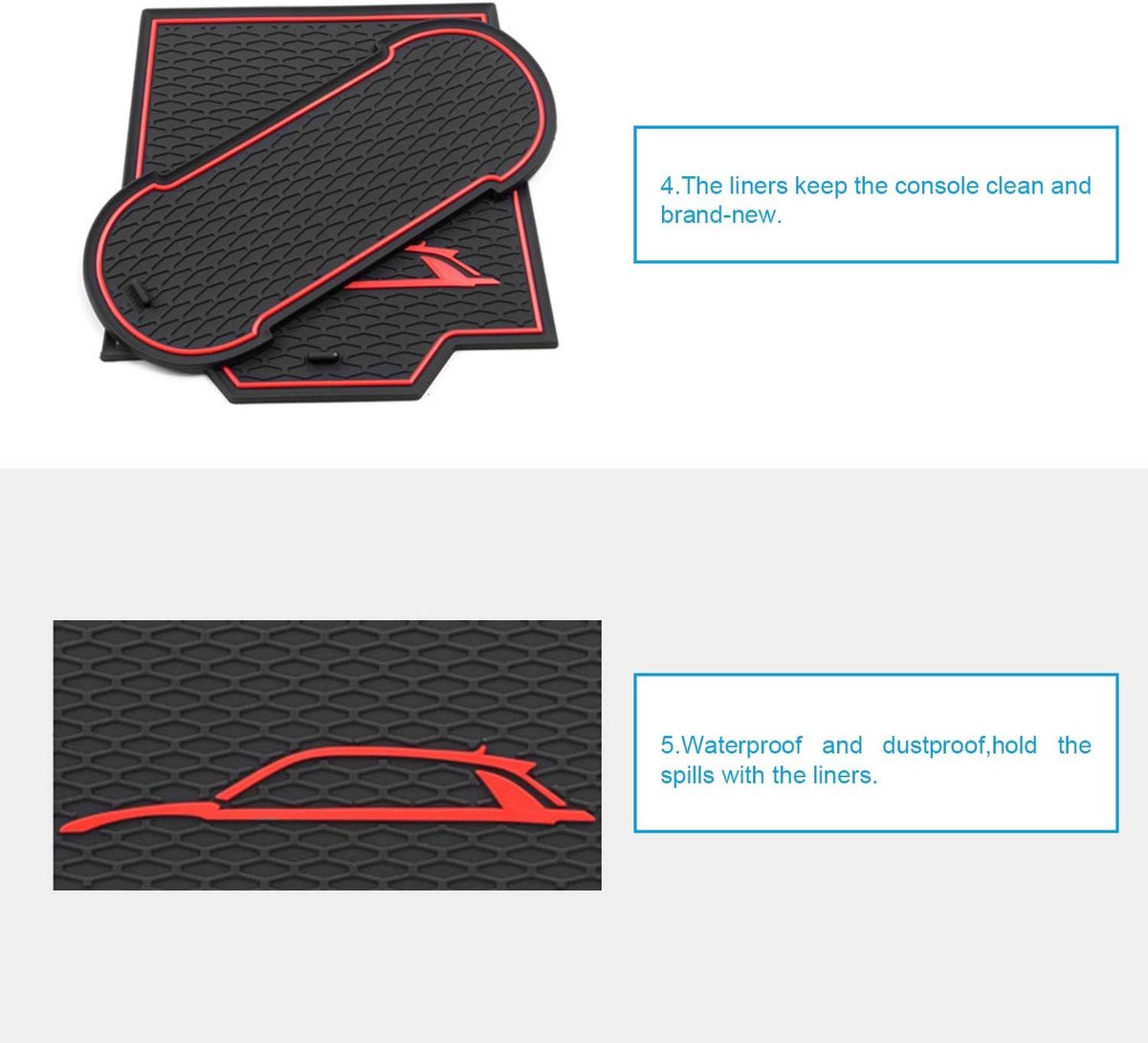 Compatibel met VW T-ROC 2018-2022 2023, rubberen matten, auto-interieur, antislipmatten, deurgleuf, antislip, anti-stof, bekerhouder, mat, armleuning, opbergpads, T ROC 2023, accessoires (rood)