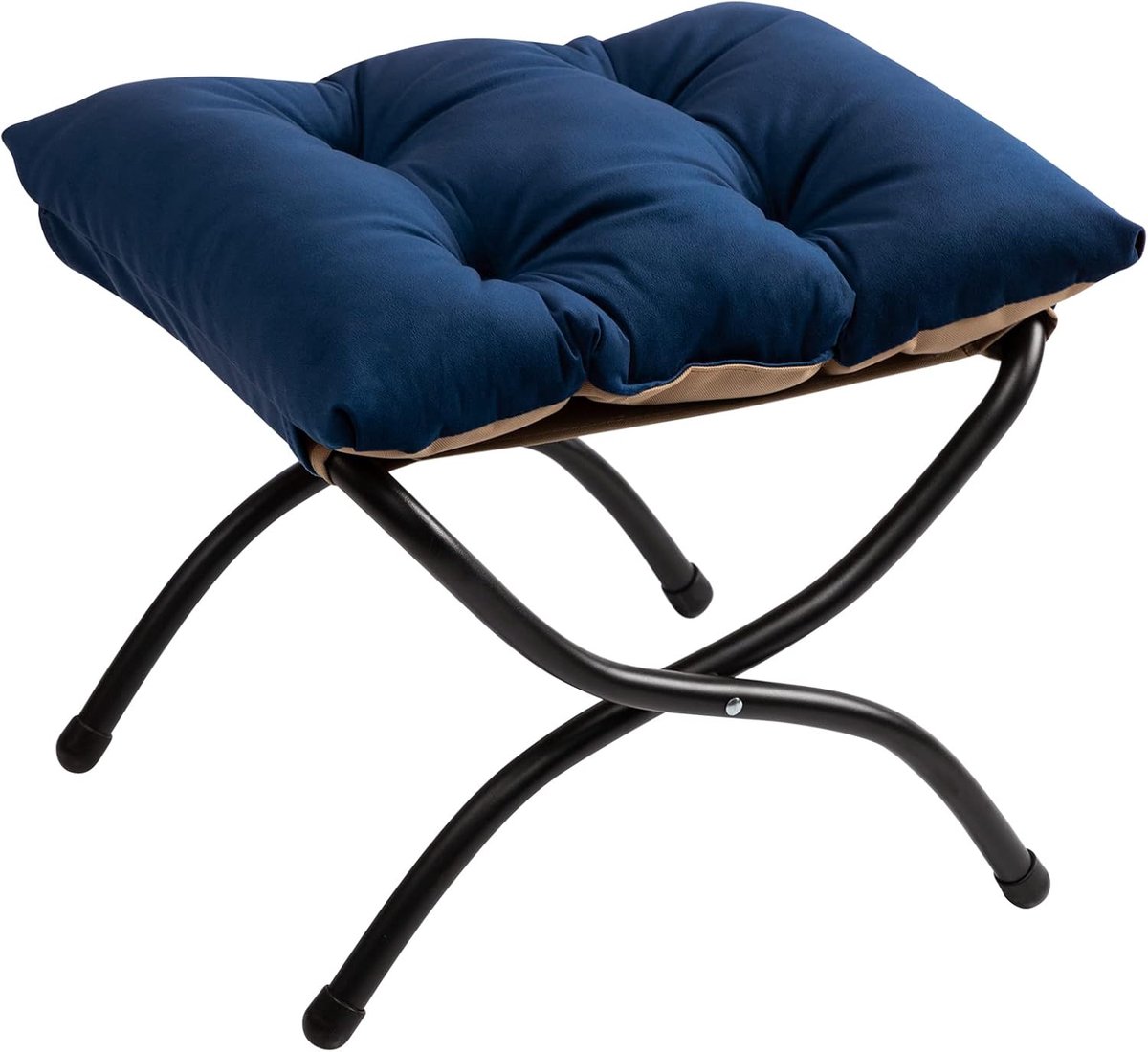 SnelShoppen - Vouwbare Voetensteun Voetbankje met Metalen Poten, Kleine Ottomaanse Velvet, Donkerblauw (47cm*36cm*36cm) | Woonkamer Tuin Balkon Voetst