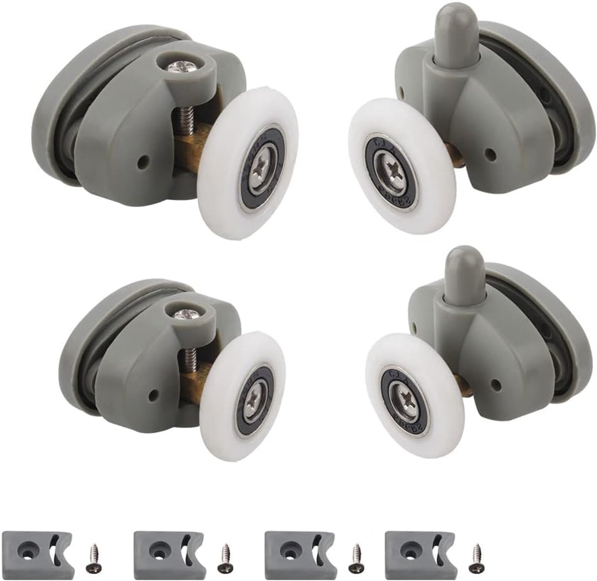 Set van 4 dubbele wielen voor douchecabinedeur met geleiderails en wielen, gatafstand 27 mm (25 mm - 27 mm)