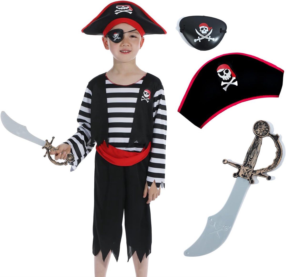 Party Kinderpiraat kostuum met hoed, zwaard, oogpatch voor Unisex Kids 3-4 jaar