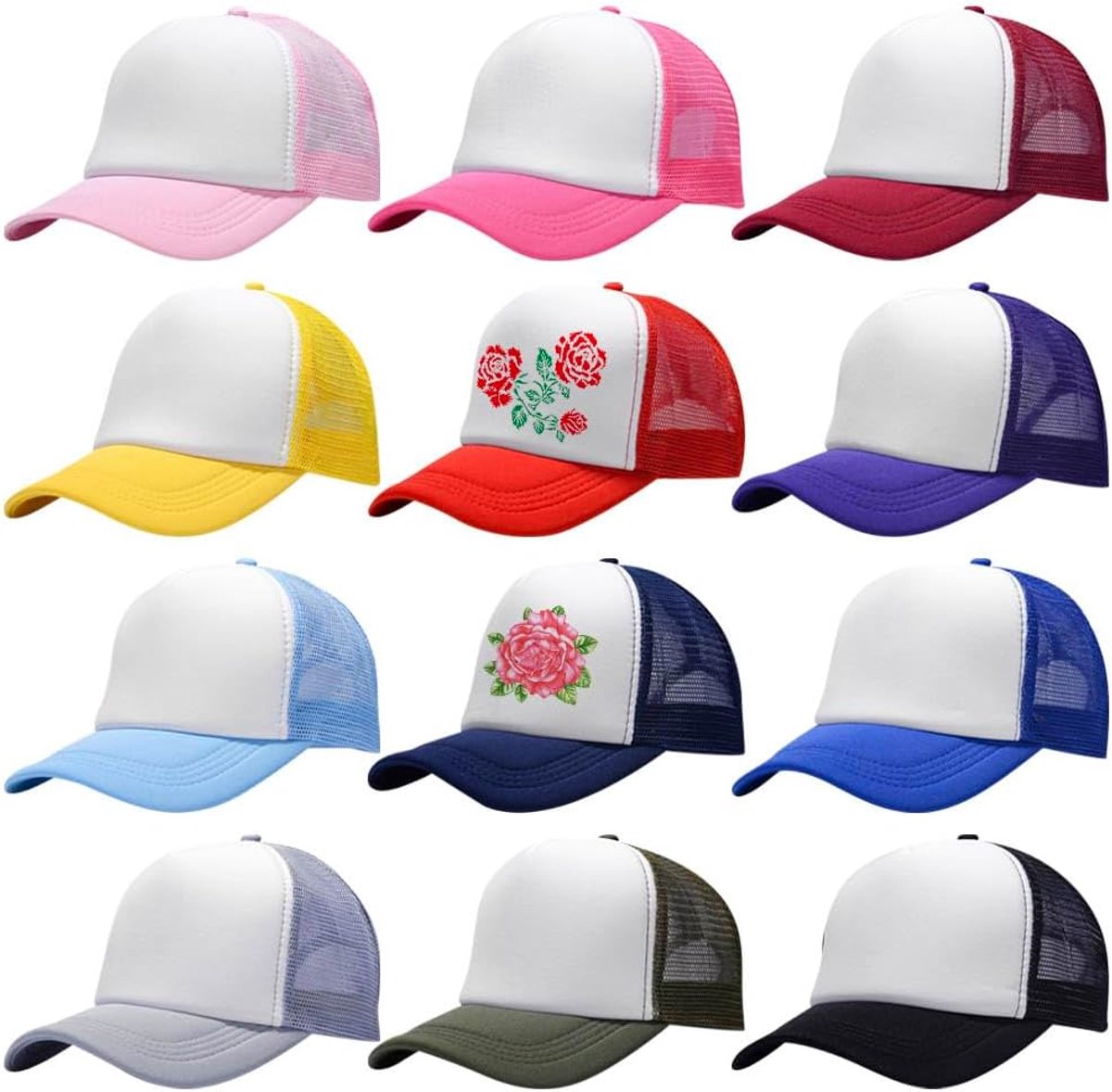 12 Pack Sublimatie Blank Baseball Cap Unisex Plain Mesh Trucker Cap voor DIY Borduurwerk Sublimatie Printing
