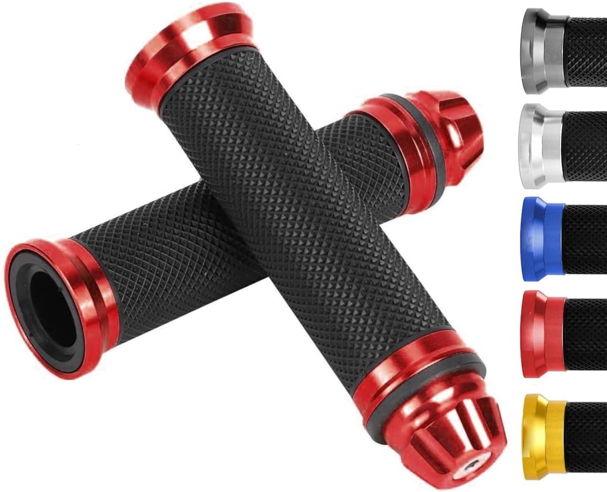 Handvat Grips, Motorbike Standaard Stuur Grips Motorfiets CNC Aluminium Rubber Stuur Handgrepen voor 7/8 "Handvat Bar Fiets (rood)