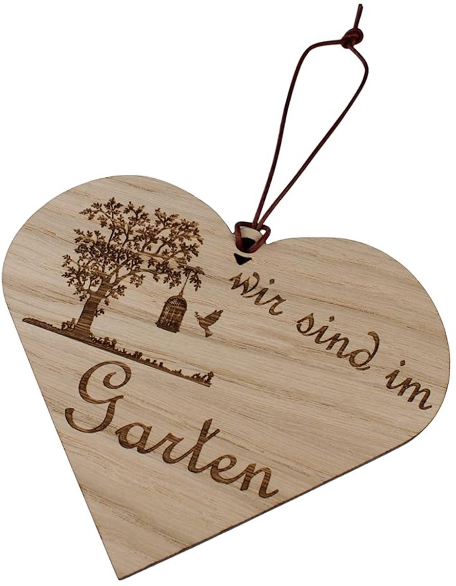 zijn in de tuin hart hanger eiken schild geschenk decoratie HDF wandbord leren band hangbord deurbord
