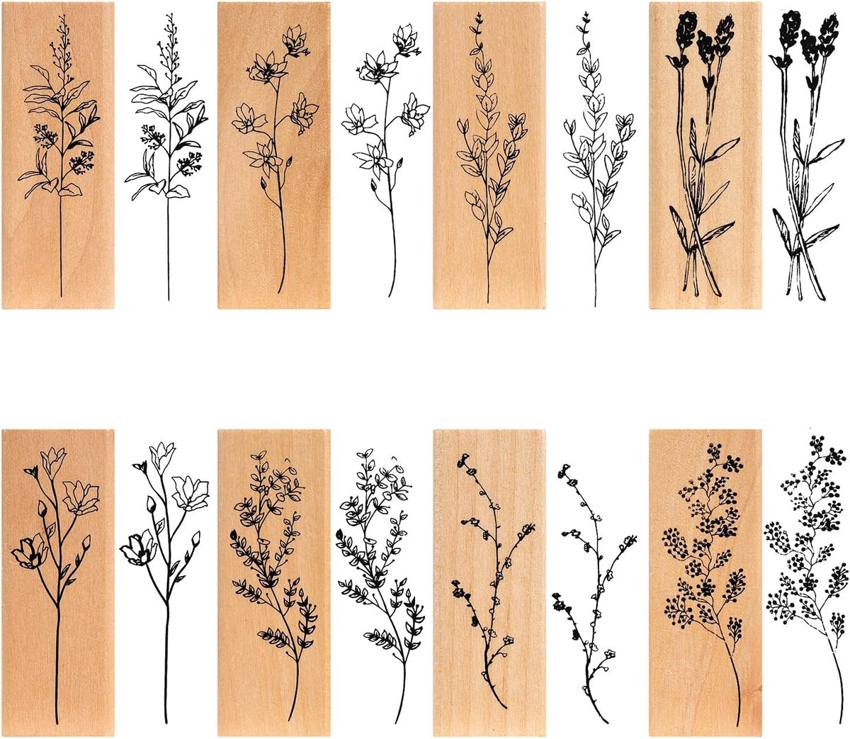Houten stempel, 8 stuks, bloemen, natuurlijke plantenpatronen, houten stempel om te knutselen, cadeauhangers, doe-het-zelf fotoalbums, verzamelalbums