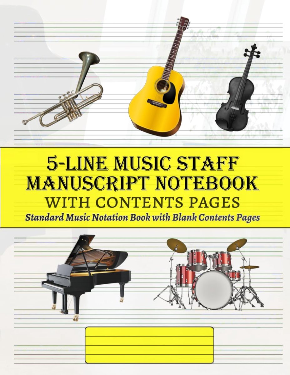 5-Line Music Staff Manuscript Notebook with Contents Pages: Standard music notation book with blank contents pages