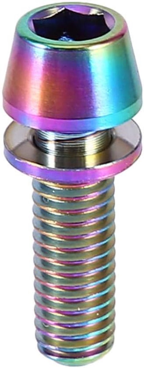 6 stuks Titanium Bouten M5x16 Fiets Stuurpen Bolt Schroeven MTB Racefiets Titanium Conische Schroeven met Wasmachine voor MTB