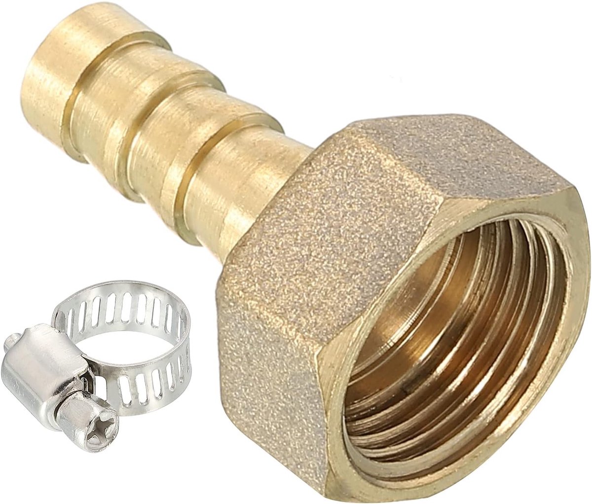 METERXITY Set van 2 messing slangen met klem voor het transport van olie voor buiten/tuin (8 mm weerhaak, G3/8 bus)