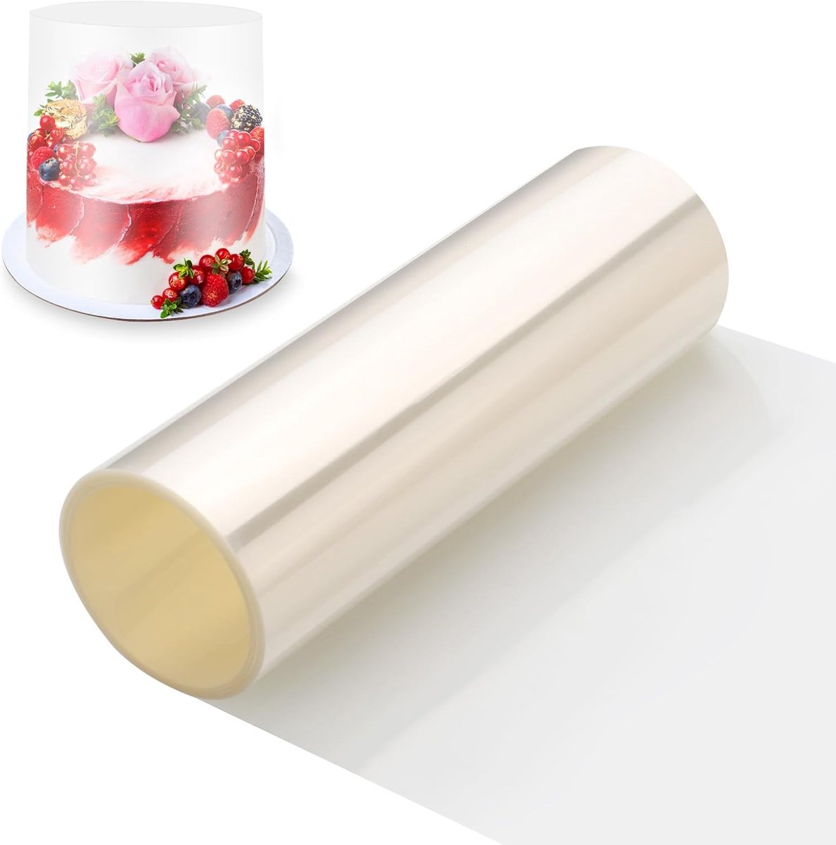 Taartrandfolie 20 cm x 10 m, transparante acetaatrol, taartfolie, harde taartfolie voor cake, chocolade, mousse, cake, knutselen, hoge taartrand, folierand voor stabilisering, decoratie