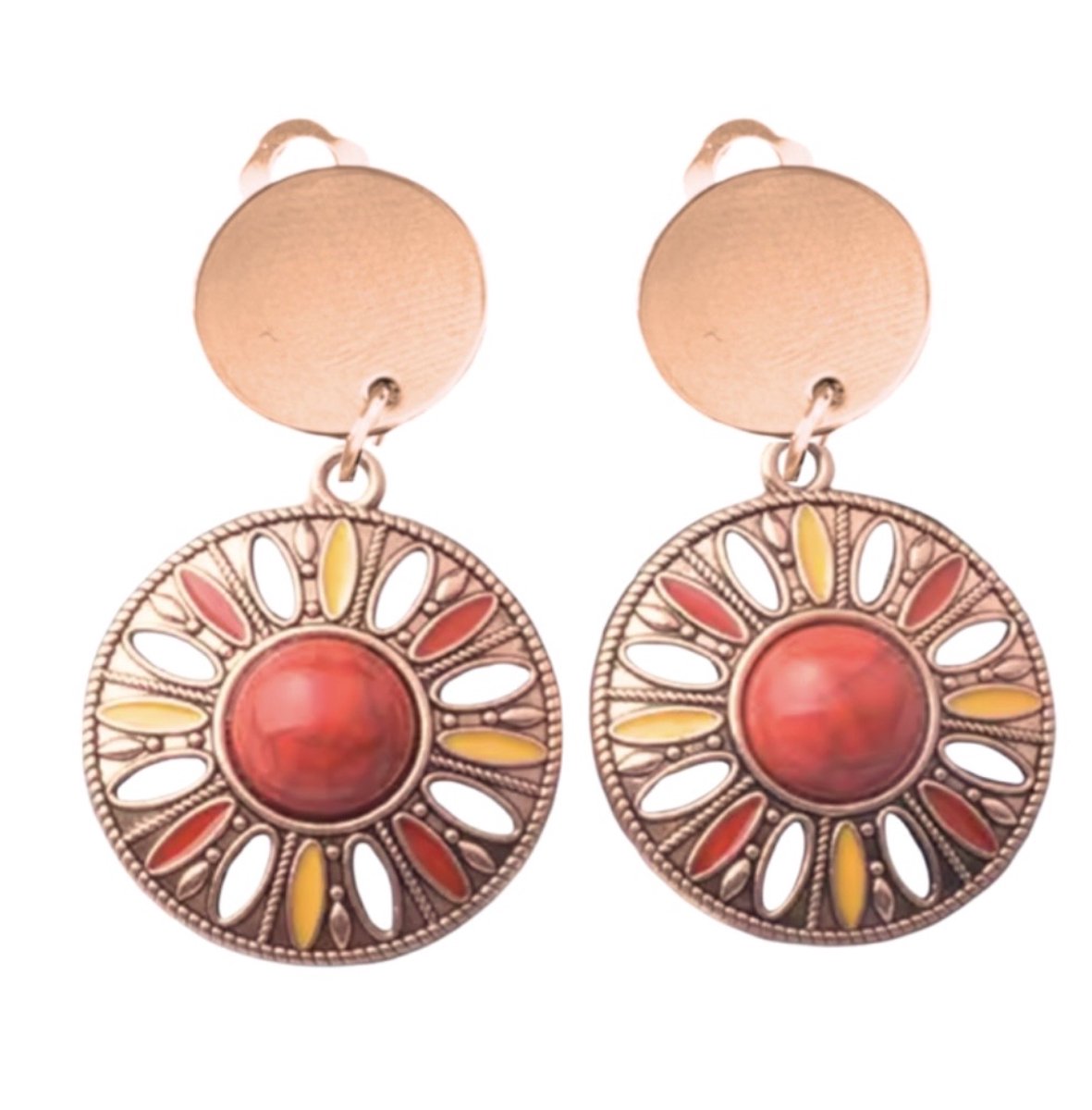 Clip oorbellen -rose goudkleur -gekleurde hanger- geen gaatje- Charme Bijoux